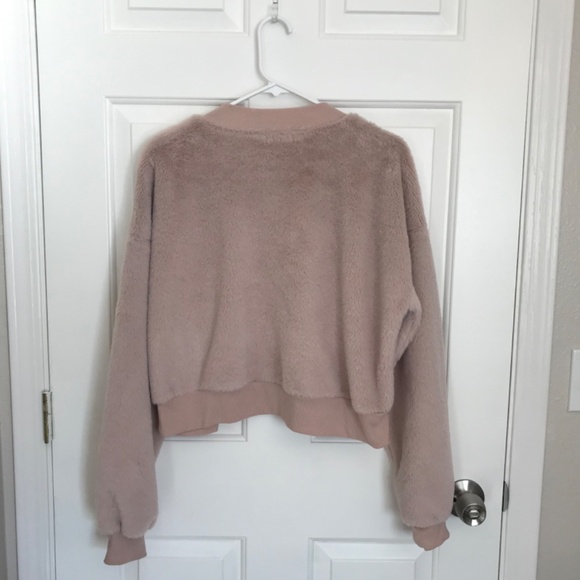 Christmas Third Wish Faux-Fur Sequin Snowman Cropped Sweatshirt Size L Mauve - Picture 2 of 6